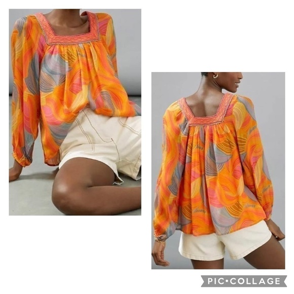 Anthropologie Tops - BLANK LONDON ANTHROPOLOGIE Women’s Multicolor TESSA Embroidered Neck Blouse PXS